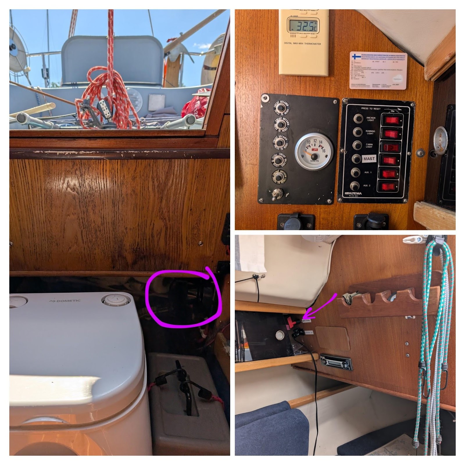 Main switch, control panel, and instrument switch