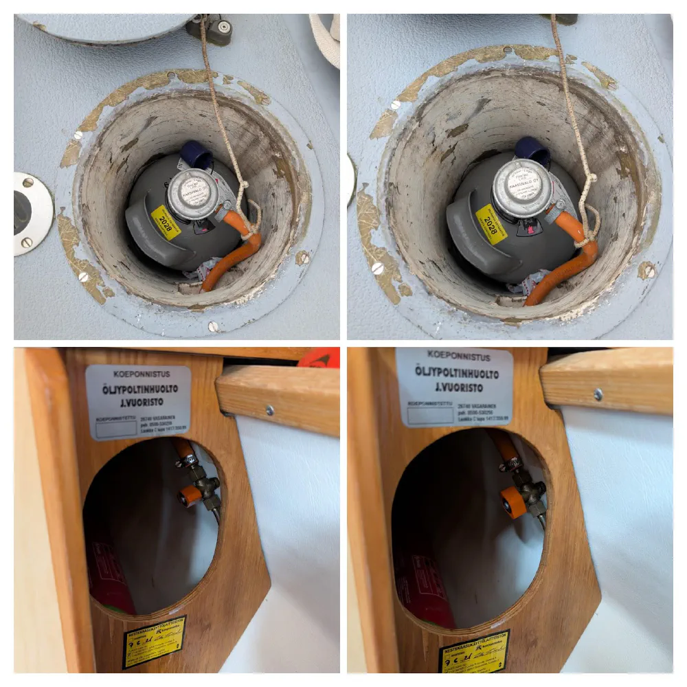 Gas bottle and valves — left closed, right open