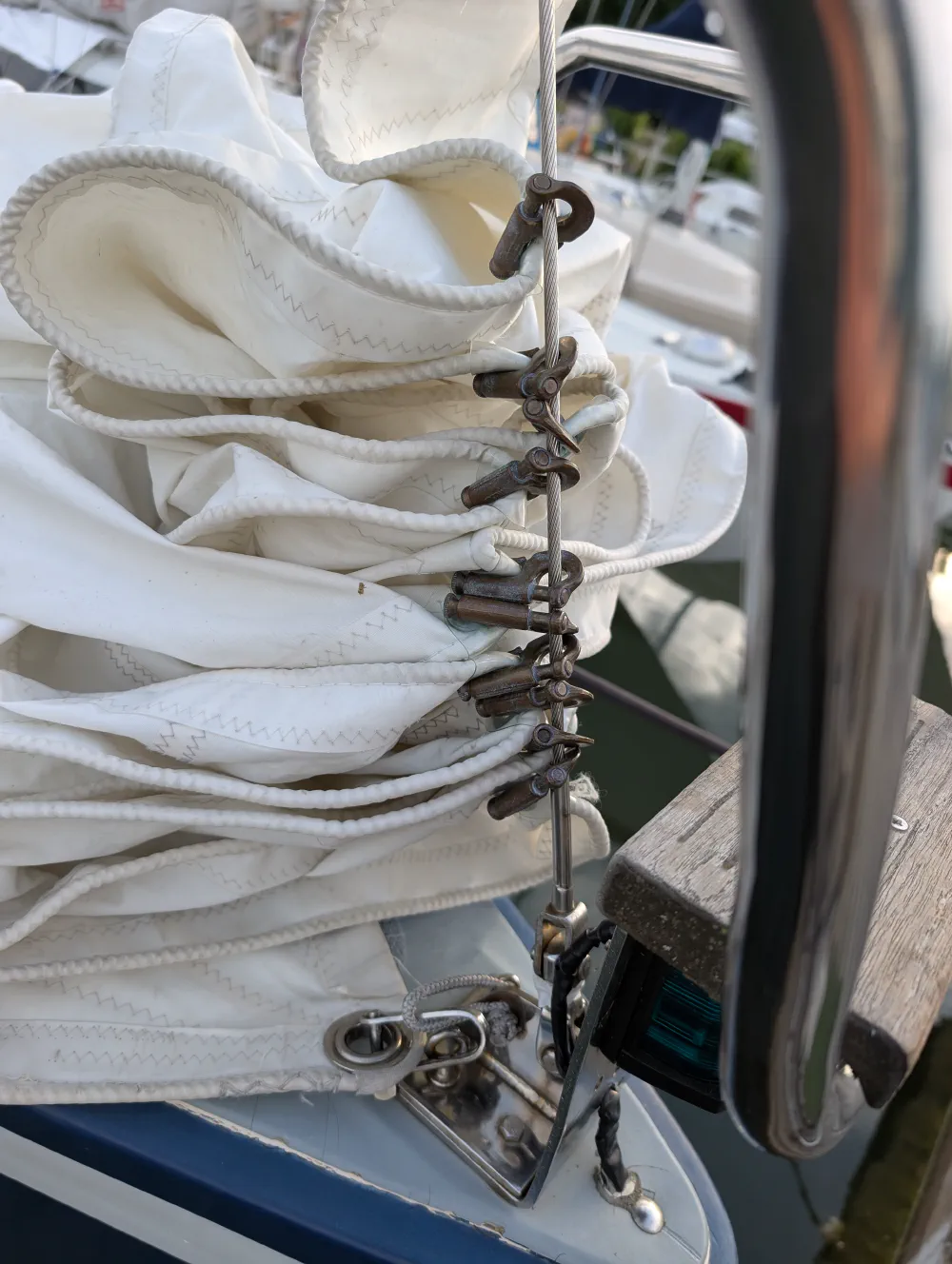 Jib hanked onto the forestay, ready to hoist