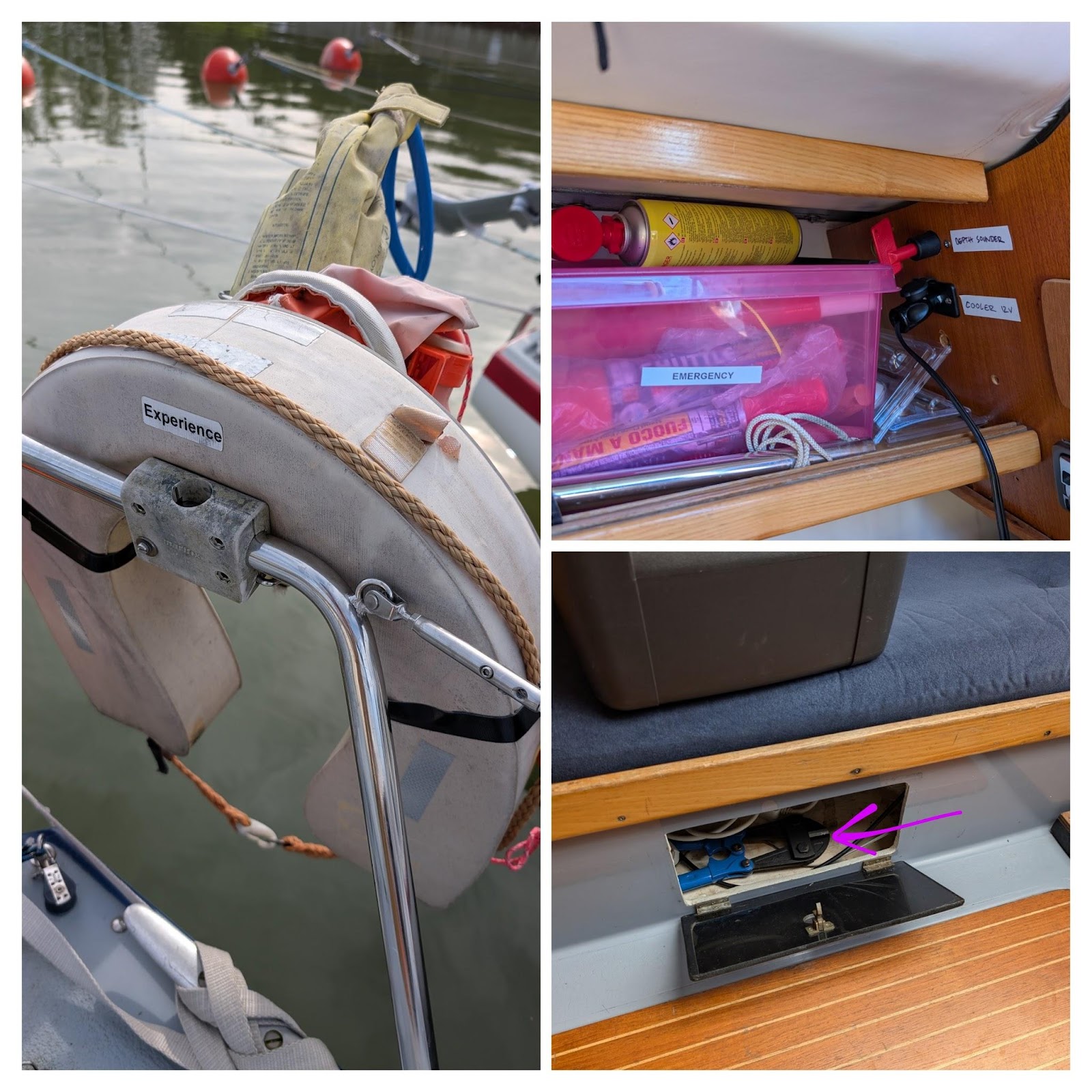 Rescue ring, emergency supplies, and through-hull